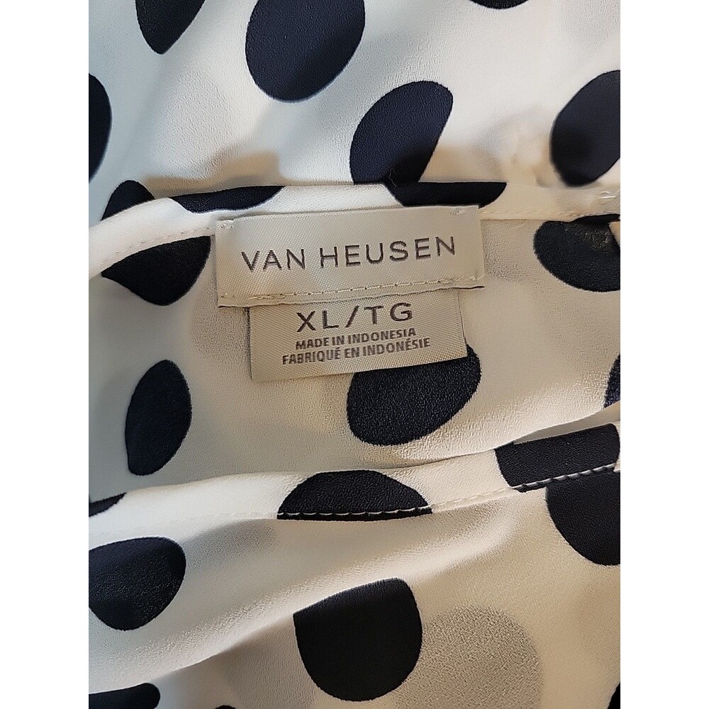 Van Heusen Polka Dot Short Sleeve Blouse White Navy Blue Round Neck Button XL - Picture 6 of 8